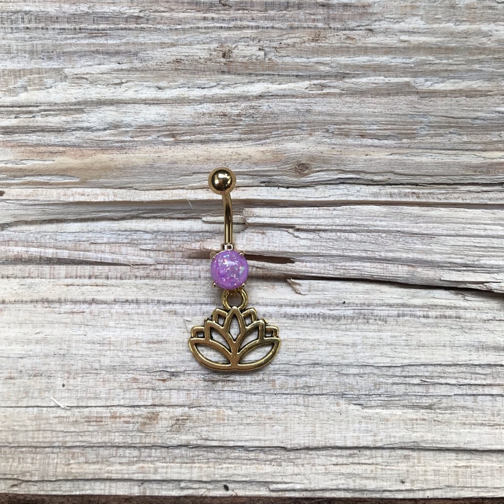 Purple Opal Gold Lotus Belly Button Ring